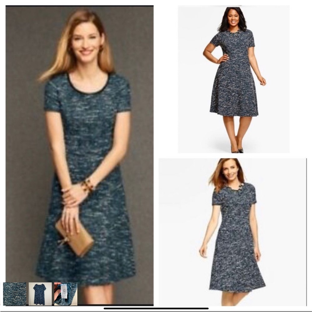 Talbots teal tweed faux leather trim a-line dress size 14W